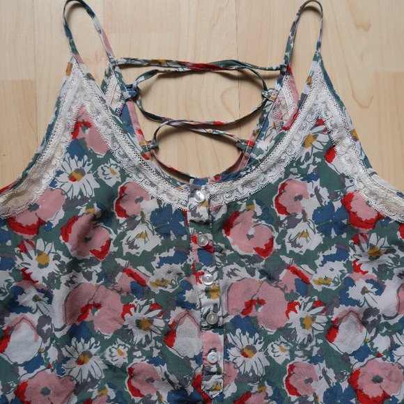 Kimchi blue Floral flowy print tank top lace loose fit sleeveless V-neck C - Picture 6 of 8